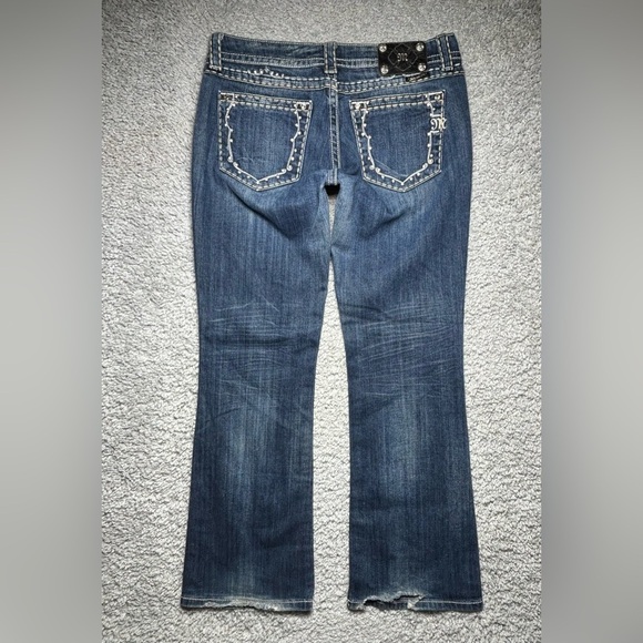 Miss Me Jeans Womens 31 Boot Cut Mid Rise Big Stitch Thick Stretch Embroidered - Picture 7 of 8